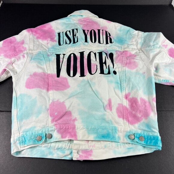 Levi's Pride Use Your Voice Jean Jacket Extra Small White Colorful Tye Dye Denim - Picture 11 of 16